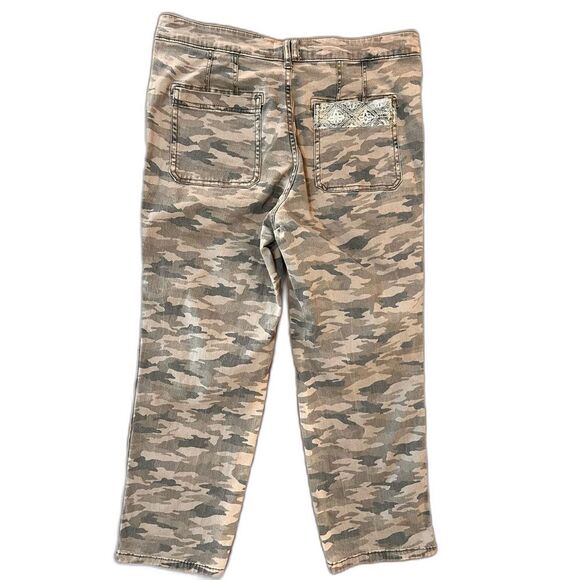 Camo Utility Straight Leg Pants Embroidered Mid Rise Neutral 30 Anthropologie - Picture 3 of 8